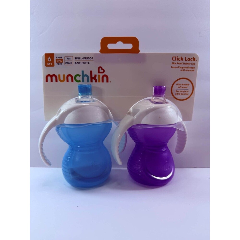 Munchkin Click Lock Bite Proof Trainer Cups 2 Pack 7oz Blue Purple 6M+